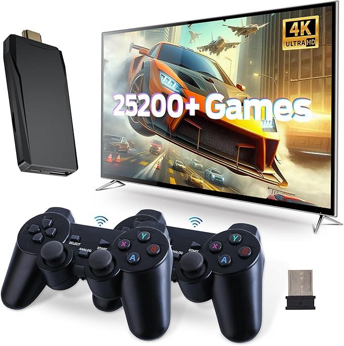 Wireless Retro Game Console, Plug and Play Video Game Console Built in 25200+Games, 4K HDMI Output,9 Classic Emulators, Dual 2.4G Wireless Retro Game (Black