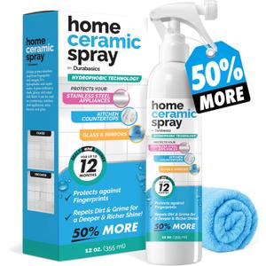 [12 Oz] Home Ceramic Coating Spray Kit - Shine, Seal & Protect Kitchen & Bath Surfaces - High Shine - Repels Stains & Grime Effortlessly - Use on Stainless Steel, Sinks, Countertops, Glass & More