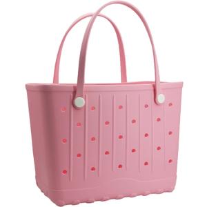 Large Rubber Beach Bag Travel Totes Mens Womens Waterproof Rubber Beach Tote for Work, Picnics, Shopping, Outdoor, Pink, Large