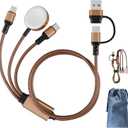 Multi 3 in 2 Charging Cable for Apple Watch Charger, Travel for iPhone Charger USB C Lightning Fast Charging Cable Compatible with iWatch Ultra/SE/9/8/7/6/5/4/3/2/1 & iPhone 15/14/13/12/11/Galaxy S23 (Brown)