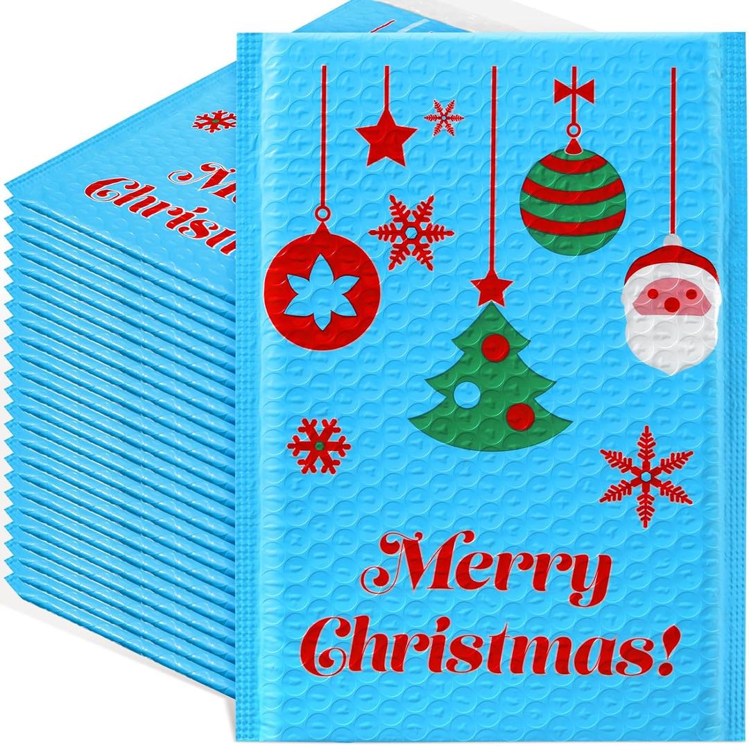 Christmas Poly Bubble Mailers 7 x 10 Inch Christmas Padded Envelopes Self Adhesive Retailer Holiday Shipping Bags for School Family Large Xmas Gift(40 Pcs,Xmas Bell)
