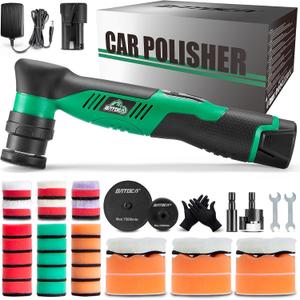 BATOCA S5 Cordless Mini Car Polisher Buffer Machine Dual Action & Rotary Mini Polishing Machine 1x 12V 2A Battery with 1inch 3inch Polishing Pads Kit for Car Motorcycle Deatiling Polish Buffing Clean