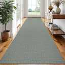 EARTHALL Extra Long Runner Rug 3x16 Ft Washable Runners for Hallways Cotton Non Slip Entryway Runner Braided Kitchen Runner Indoor Outdoor Carpet Runners for Hotels, Hall, Stair, Green/Grey
