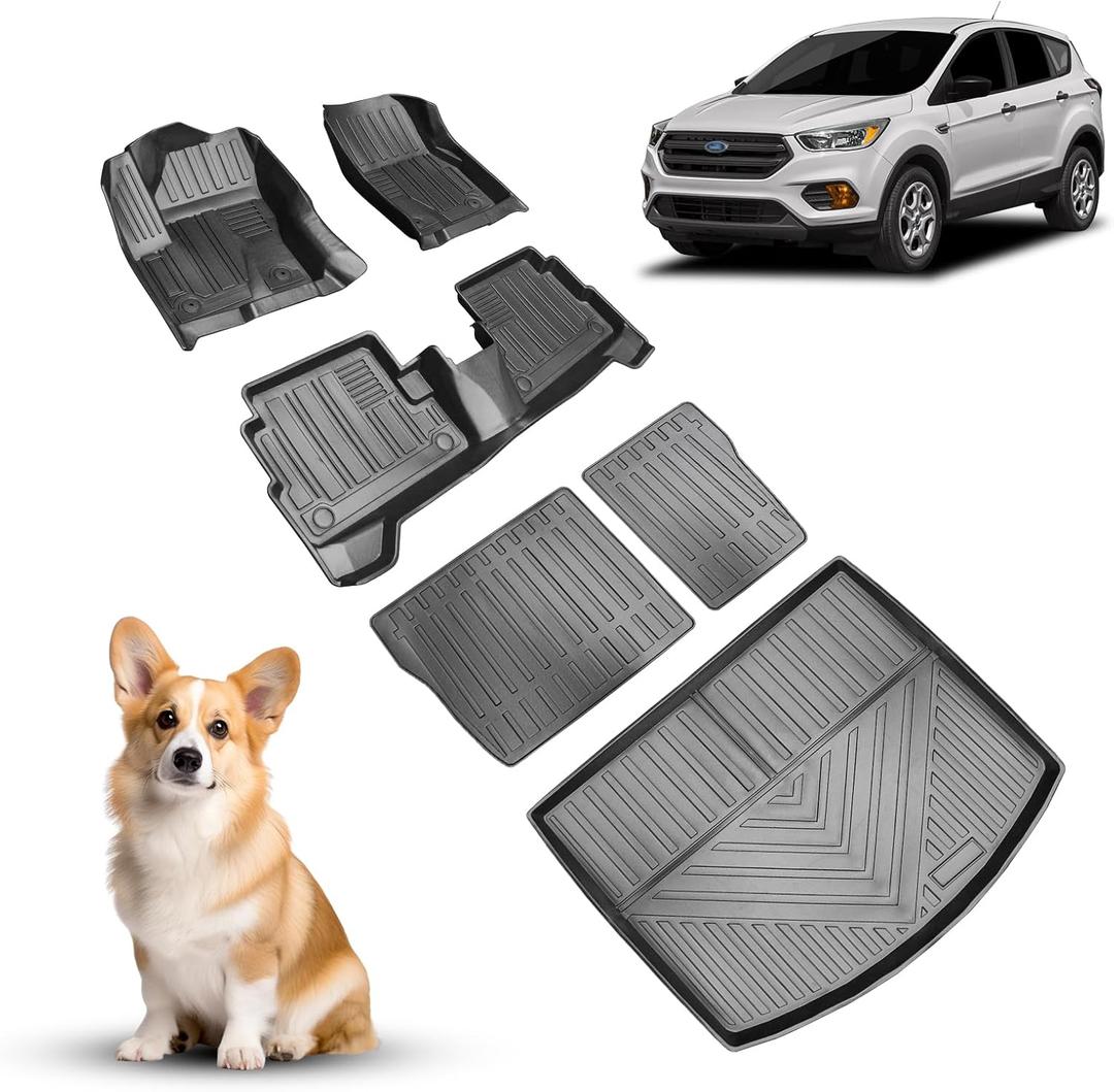 Compatible for Ford Escape 2013-2019 Floor Mat Backrest Mats Cargo Mat, All-Weather Rear Trunk Mat Rear Seat Back Cargo Liner Protector Fit for Escape 2019-2016 2015 2014 2013 Accessories (Full Set)