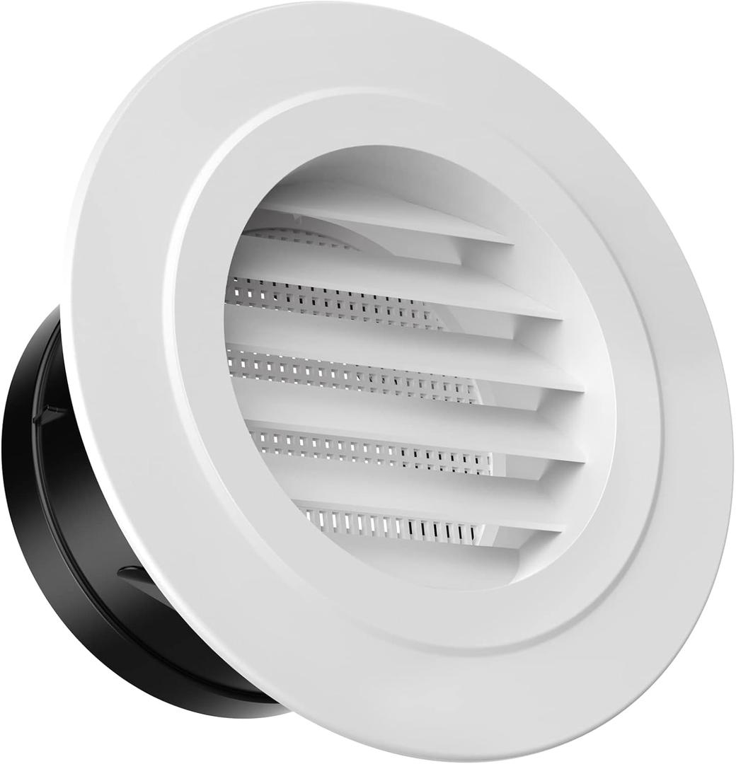 Hon&Guan Soffit Vents 4 Inch, Round Exhaust Air Vent Cover with Built-in Fly Screen for Bathroom Kitchen Office Home, White