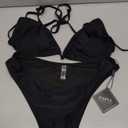 ZAFUL Womens 3 Piece Swimsuits Triangle Halter Thong Bikini Set with Sheer Cover Up Skirt (Large, 0608-black)
