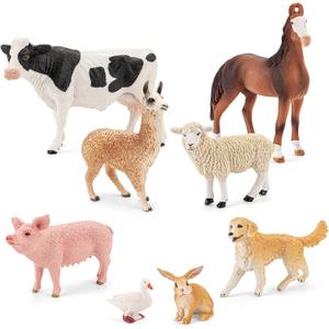 8PCS Farm Animals Toys for Kids Toddlers,Realistic Plastic Farm Animal Figurines Barn Toys with Marwari Horse,Cow,Rabbit,Dog,Sheep,Pig,Alpaca,Goose, Preschool Toy Birthday Gift for Boys Girls