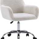 KCC Faux Fur Vanity Makeup Desk Chair, Comfy Fluffy Swivel Modern Leisure Armchair with Wheels, Upholstered Fuzzy Height Adjustable for Teens Women Girls Elegant Home Office, B-Type White, 21.6"D x 21.6"W x 33.2"H