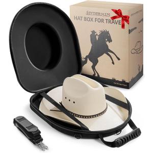 Cowboy Hat Box for Travel, Waterproof Hat Travel Case, Crush Proof Hat Can Storage for Fedora, Panama, Tweed Hats, Cowboy Hat Holder, Hat Carrier for Travel, Black, Large, Men's Western Gifts