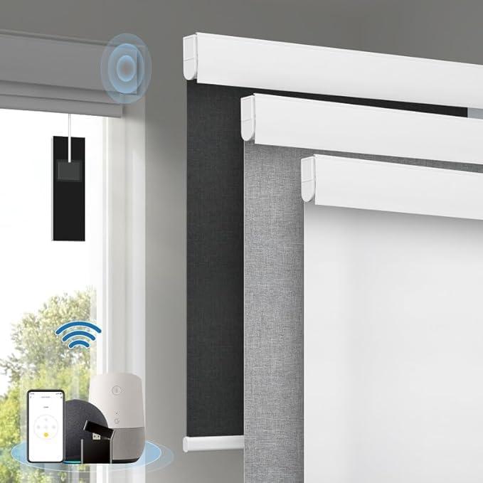 Motorized Blinds with Remote, [Free Solar Panels] Cordless Smart Blinds with Valance Cover, Blackout Electric Automatic Roller Shades for Windows White 31" W x 72" H