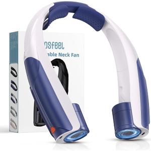 Outdoor Neck Fan 8000RPM Hurricane Wind, Portable Personal Fan Rechargeable, Battery 20H, 6 Adjustable Cooling Speeds, 360 Airflow, Hands-Free Wearable Fan for Camping Travel, Blue White