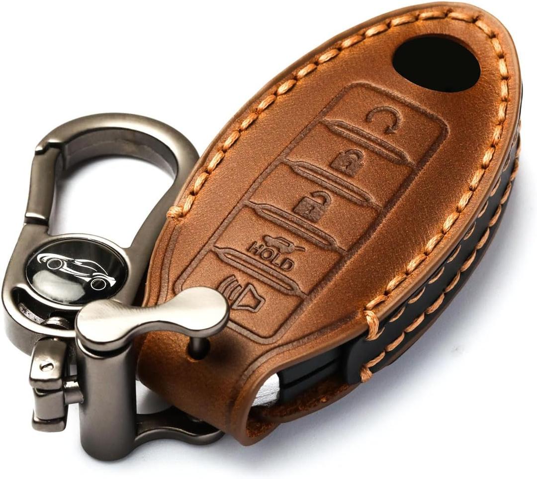 APEKUU Car Key Fob Cover, Soft Full Protection Key Case Shell Compatible with Nissan X-Trail Rogue Altima Quest Pathfinder Sentra Patrol CIMA Fuga Armada Teana Murano etc (C-Brown)