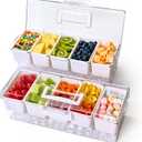 2 Pack Chilled Condiment Tray Server with 5 Removable Compartments Containers & Hidden Handle Design, Ice Chilled Condiment Organizer, Clear Garnish Serving Tray Platter for Camping, Fruit, Salad