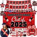 Graduation decorations class of 2025,graduation backdrop sign,photo booth props,Congrats grad banner,Hanging Swirls,Red sash for men women graduation party decorationsRed