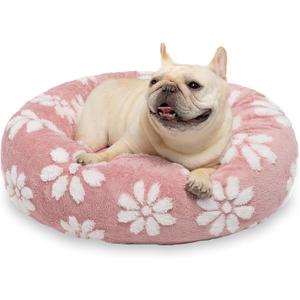 Donut Dog Beds for Small Dogs, Calming Round Cat Beds for Indoor Cats, Cute 3D Textured Flower Pet Bed with Removable Washable Cover and Anti-Slip BottomPink23" (23"x23"x7")