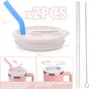 Mity rain 2PCS Silicone Tumbler Flip Straw Lid for Stanley Cup 40OZ, Spill Proof Lid Compatible with Stanley Quencher Flip Straw Lids for Cup Lid Replacement (Pink)