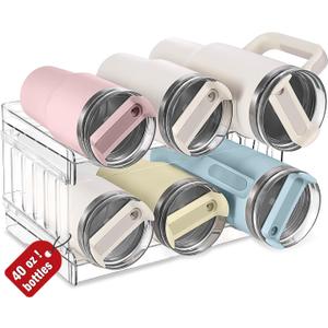 Large Water Bottle Organizer for Stanley 40 30 20oz Tumbler Cups, Clear Plastic Water Bottle Holder for Stanley Cup Accessories Pantry Kitchen Cabinet Cupboard Countertop,Hold 6 Bottles