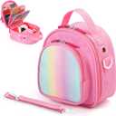 Carrying Case Compatible with Yoto Mini (2024 Edition),30 Cards Storage Bag with Handle and Shoulder Strap, Travel Storage box for Player & Headphone Accessories (Pink)