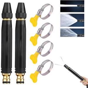 Home High-Pressure Car Wash Water Gun with Booster Nozzle, High-Pressure Adjustable Sprayer for Car Washing & Garden Watering, Includes 4 Stainless Steel Hose Clamps