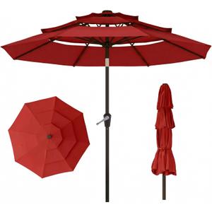 10ft 3 Tier Patio Umbrella, Outdoor Market Table Umbrella with UPF 50+ Vented Canopy, 8 Sturdy Ribs, Easy Push Button Tilt and Crank, Windproof for Deck, Pool, Backyard and Garden