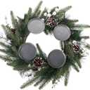 Alipis Christmas Advent Wreath Candle Holder Artificial Pine Ring with Cones and Berries Holiday Table Centerpiece for Fireplace Decoration