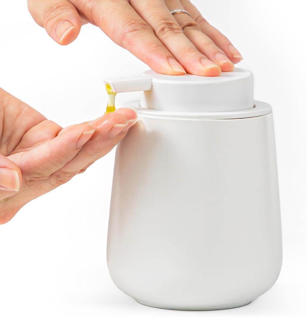 Soap Dispenser, Ceramic Foaming Soap Dispenser with Easy-to-Press Pump for Bathroom (White Liquid Dispenser)