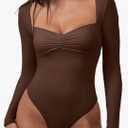 CHYRII Womens Sexy Square V Neck Bodysuit Tops Fall Fashion Long Sleeve Going Out Tops S