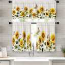 Emvency Sunflower Kitchen Window Curtains Valance and Tier Set 36 Inch, Spring Butterfly Summer 3 Piece Set Short Curtains for Window Treatment Tiers for Living Room Bedroom