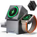 ZEEHOO 3 in 1 Charging Station for Apple, iPhone Mag-Safe Charger, Qi2 Certified, Rotating Wireless Charger Stand for iPhone 17,16,15,14,13,12 Series, Apple Watch, AirPods (USB-C Charger Included) (Metal Gray)