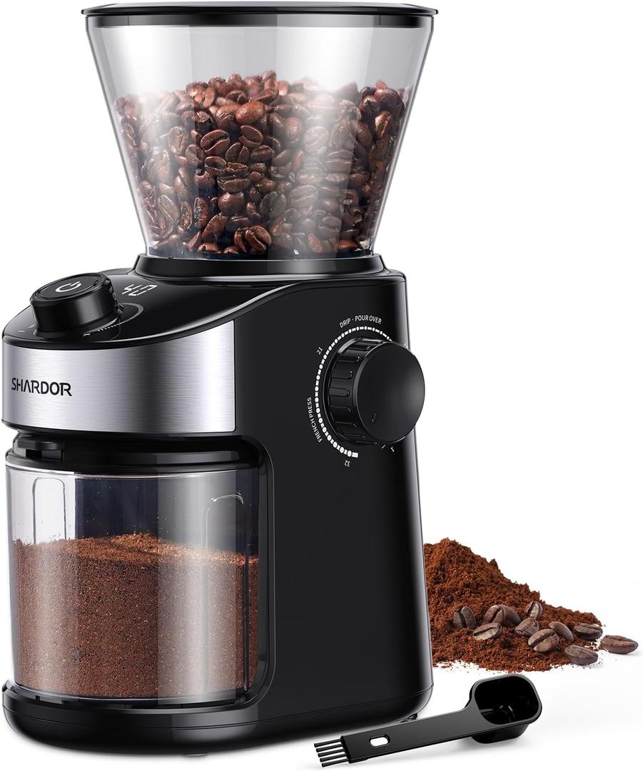 SHARDOR Burr Coffee Grinder Electric with 32 Grinding Sizes 4.0, Coffee Grinders for Home Use with 40 Seconds Adjustable Electronic Timer, Coffee Bean Grinder with Chamber Cleaning Button,Black