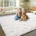 KING DARE Cream White Shag Rug 6x9, Fluffy Shaggy Living Room Area Rug, Plush Fuzzy Large Floor Carpet Anti-Slip Modern Soft Rugs for Bedroom Dorm Nursery Kids Room