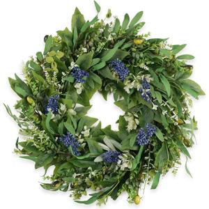 Wreaths for Front Door 22", Door Spring Wreath with Eucalyptus Olive Boxwood Leaves, Greenery Wreath Door Decoration for Spring Summer All Season Home and Outdoor