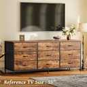Huuger 9 Drawer Dresser, 55 Inch TV Stand for 55, 60 Inch TV, Entertainment Center with Drawers, Large Storage Fabric Dresser for Bedroom, Closet, Rustic Brown, 13.8"D x 54"W x 26.8"H