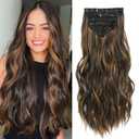Clip in Hair Extensions, Highlight balayage dark brown Hair Extensions, 6 PCS Hairpieces, Natural & Blends Well (20inch, 6pcs, Dark roasted coffee & Caraamel brown)