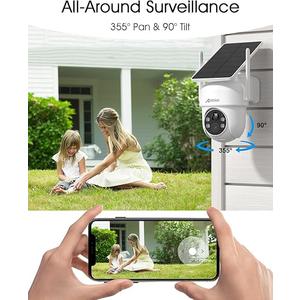 ANRAN Solar Security Cameras Wireless Outdoor,2K Cameras for Home Security with Fixed Solar Panel, 360 PTZ for Home Surveillance,2.4G WiFi, PIR Human Detection, 3MP Color Night Vision, 2 Pack