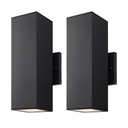 mirrea Modern Outdoor Porch Light Patio Light in 2 Lights with Aluminum Rectangular Tube and Tempered Glass Cover Waterproof Wall Sconce 2 Pack (Matte Black)