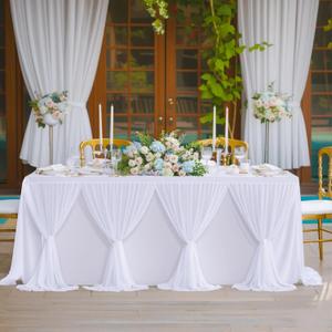 Besutolife 4FT White Tulle Tablecloth for Rectangle Tables for Wedding Birthday Party Bridal Shower White Tutu Ruffle Table Cloth for Cake Dessert Buffet Banquet Dinner Table Decorations, 48" x 30"