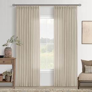 Beige Linen Curtains 84 Inch Length Pinch Pleated 2 Panels for Living Room Bedroom Apricot Oatmeal Semi Sheer Window Curtain Boho Neutral Back Tab Pinch Pleat Drape with Rings Hooks, 84 Inches Long