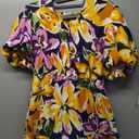 dowerme Womens Summer Dresses 2025 Casual Puff Short Sleeve V Neck Floral Boho Tiered Ruffle Maxi Dress with Pockets (Medium, Navy Yellow Purple)