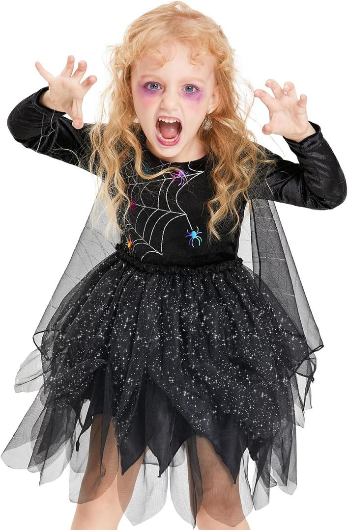 IKALI Black Witch Costume for Kids, Classic Black Witch Dress up for Girls Toddlers (8-10 Years)