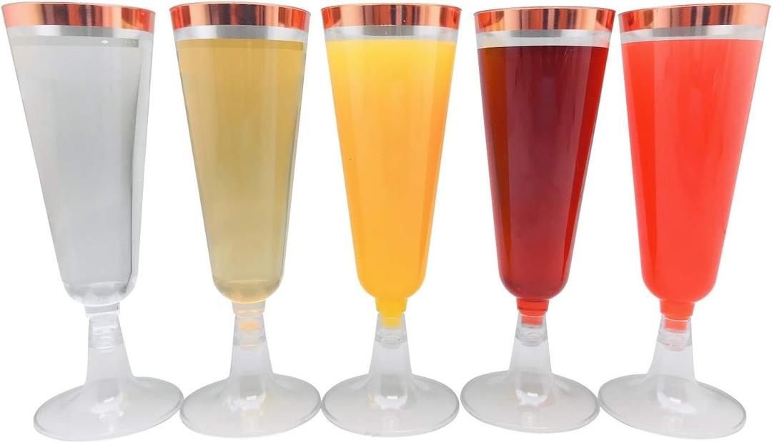 Oojami 70pc Glitter Plastic Classicware Glass Like Champagne Wedding Parties Toasting Flutes Party Cocktail Cups (Rose Gold Rimmed)