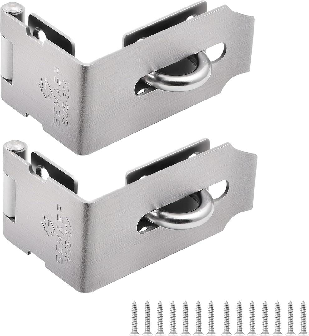 Hasp Latch 2 Pack, 90 Degree Solid 304 Stainless Steel File Cabinet Lock Desk Drawer Lock, Safe Security Padlock Latch Hasp Lock for Personal Privacy