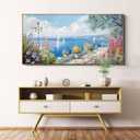 XLSJERST Large Coastal Wall Art - Ocean Seascape Canvas Yellow Green Flowers Painting Landscape Sailboat Picture Artwork Modern Large Framed for Living Room Bedroom Home Office Decor 58x29 Inches, 60 x 30 inches