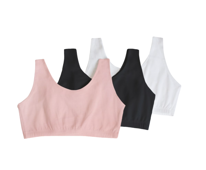 Fruit of the Loom Women's Tank Style Cotton Sports Bra, 3-Pack, Style-9012, Blushing Rose/Black Hue/White