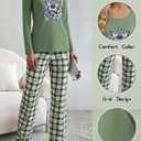 2Pcs Women's Pajama Set,Lounge Top and Plaid Pants Sleepwear,Soft Lounge Sleep Set,Cute Casual Loungewear for Home or Sleep (M)