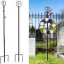 succulentlovers 2PCS Cemetery Wreath Stands, 38" Christmas Metal Wreath Holder Stand with Cross 3 Pronged Decor, Gravestone Wreath Hanger Headstone Flower Holder for Xmas Memorial Day Graveside Decor