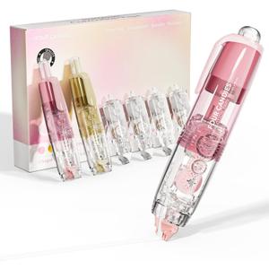 Four Candies Refillable Retractable White Correction Tape, 2PCS White Cute Smooth Push Pull Out Tape with 4 Extra Refills, Aesthetic Pen Shaped Applicator for School Office Supplies (Pink Apricot)