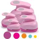 BearBoss 5 Pcs Craft Hole Punch, Handmade Scrapbook Paper Puncher, Different Size of Scrapbooking Punches Crafting Designs for Office Supplies, Card Making, DIY Albums Photos, Pink Color (Circle)