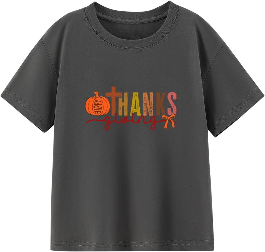 Funny Thanksgiving Shirts for Kids Toddler Boys Girls Turkey Pumpkin Graphic T-Shirt Clothes Tops Tee 2-8 Years