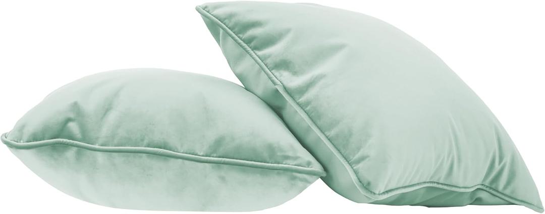 FDP 18" x 18" Velvet Square Pillow Set with Piping; Decorative Throw Pillow for Home Dcor in Living Room, Bedroom or Lounge (2-Pack) - Aloe, 15158-347